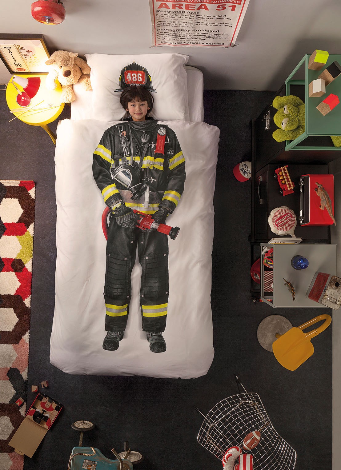 Snurk Brandweerman kinderdekbedovertrekset van katoen perkal 160TC - inclusief kussenslopen - detail 4 wit