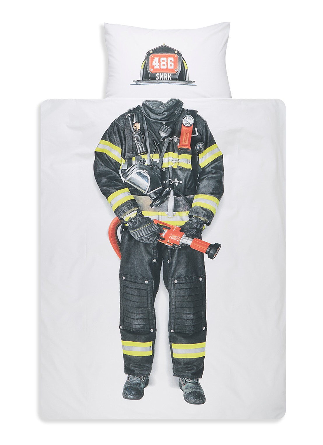Snurk Brandweerman kinderdekbedovertrekset van katoen perkal 160TC - inclusief kussenslopen - voorkant wit