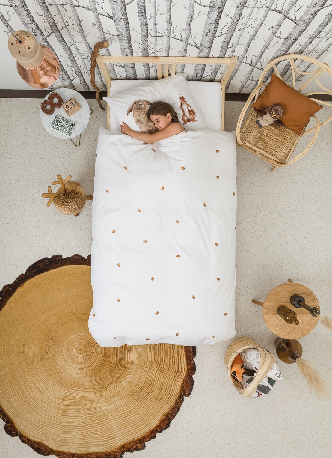 Snurk Furry Friends katoen perkal kinderdekbedovertrekset 160TC - inclusief kussenslopen - voorkant 4 wit