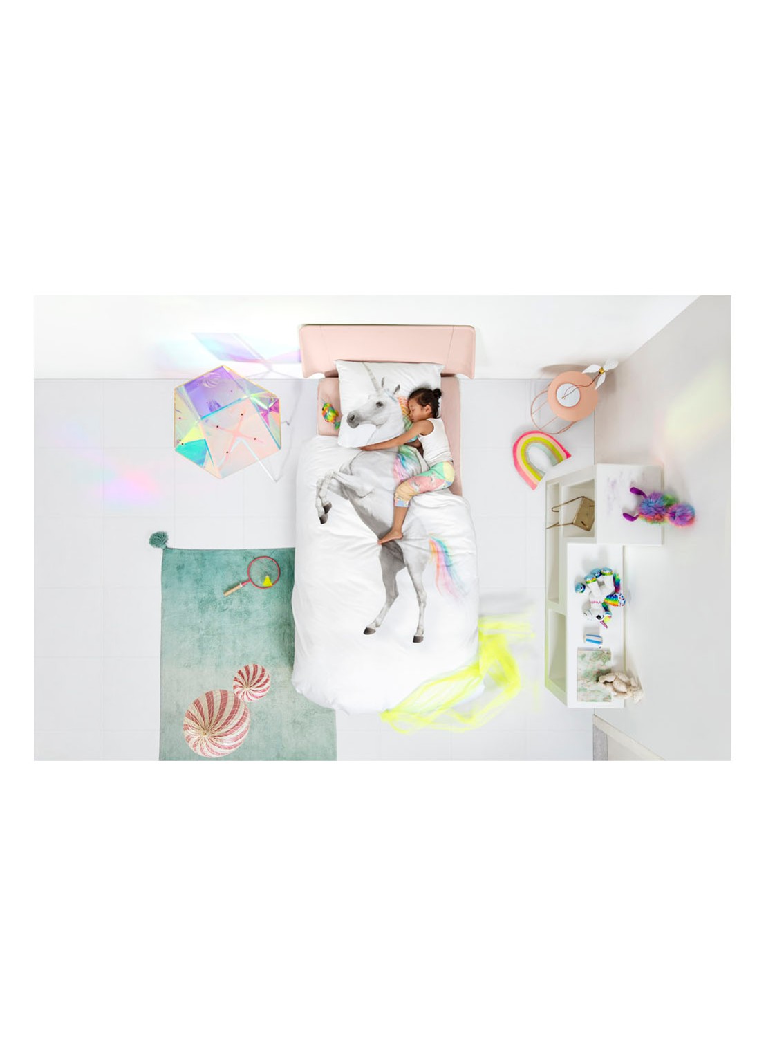 Snurk Unicorn katoenen kinderdekbedovertrekset 160TC - inclusief kussenslopen - voorkant 2 wit