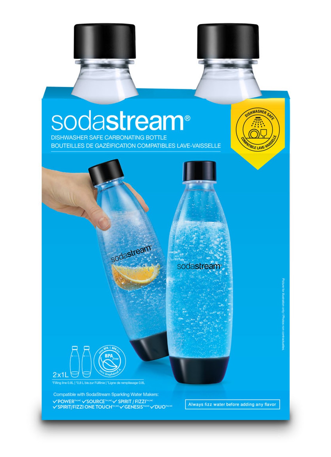 SodaStream Duo-pack fles 1 liter voor bruiswatertoestel 2 stuks - voorkant transparant