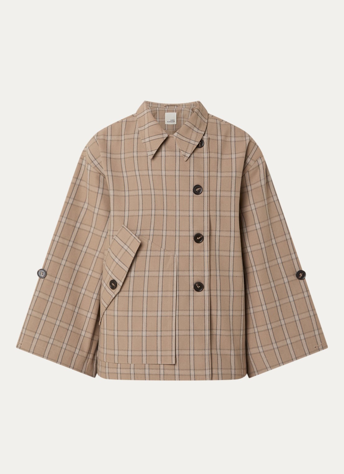 Sofie Schnoor Agatha asymmetrische trenchcoat met klepzak - voorkant 2 lichtbruin