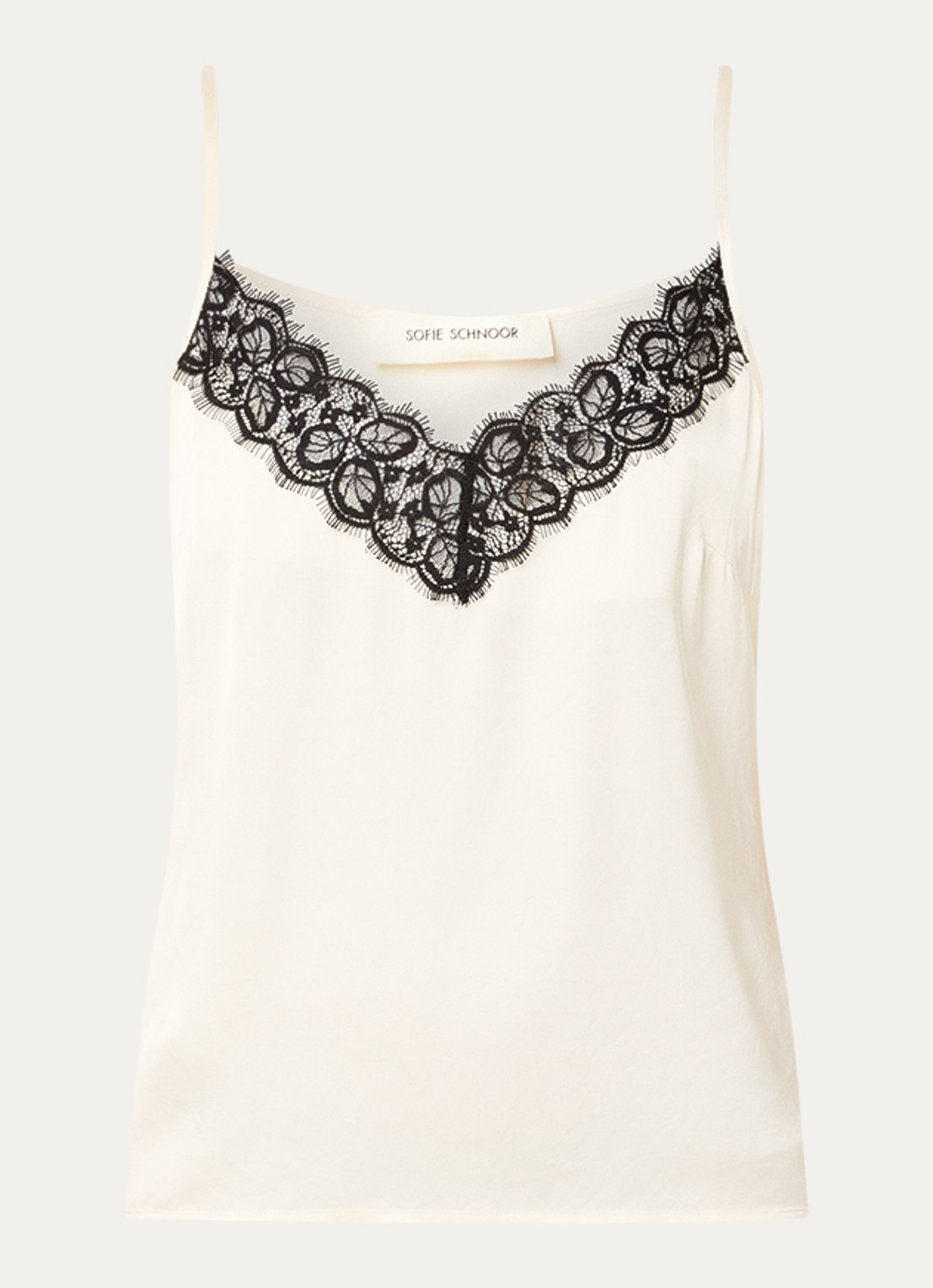 Sofie Schnoor Aggie spaghetti top van satijn met details van kant - voorkant 3 wit