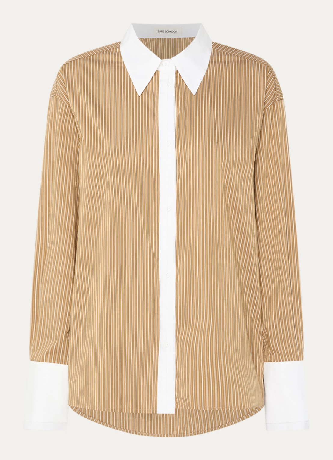 Sofie Schnoor Allisonsw oversized blouse met streepprint - voorkant beige