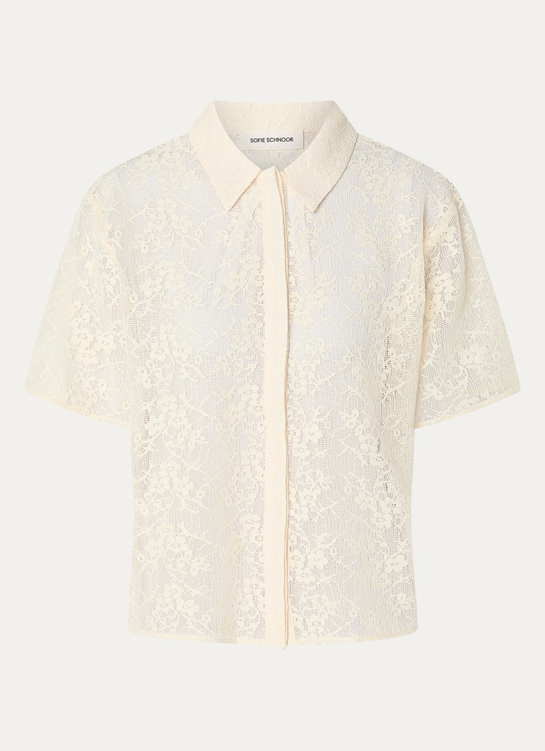 Sofie Schnoor Camela semi transparante blouse van crochet - voorkant gebroken wit