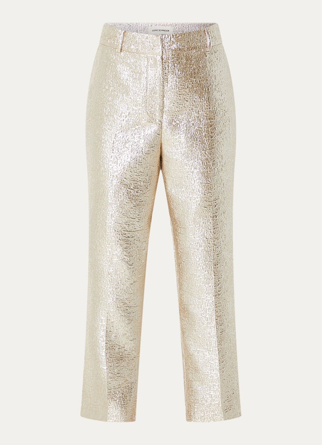 Sofie Schnoor Cordeilia high waist straight fit cropped pantalon met metallic finish - voorkant goud