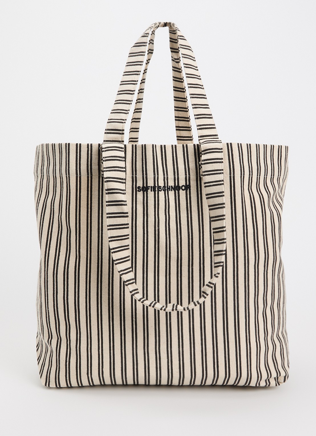 Sofie Schnoor Elin shopper van canvas met streepprint - voorkant creme