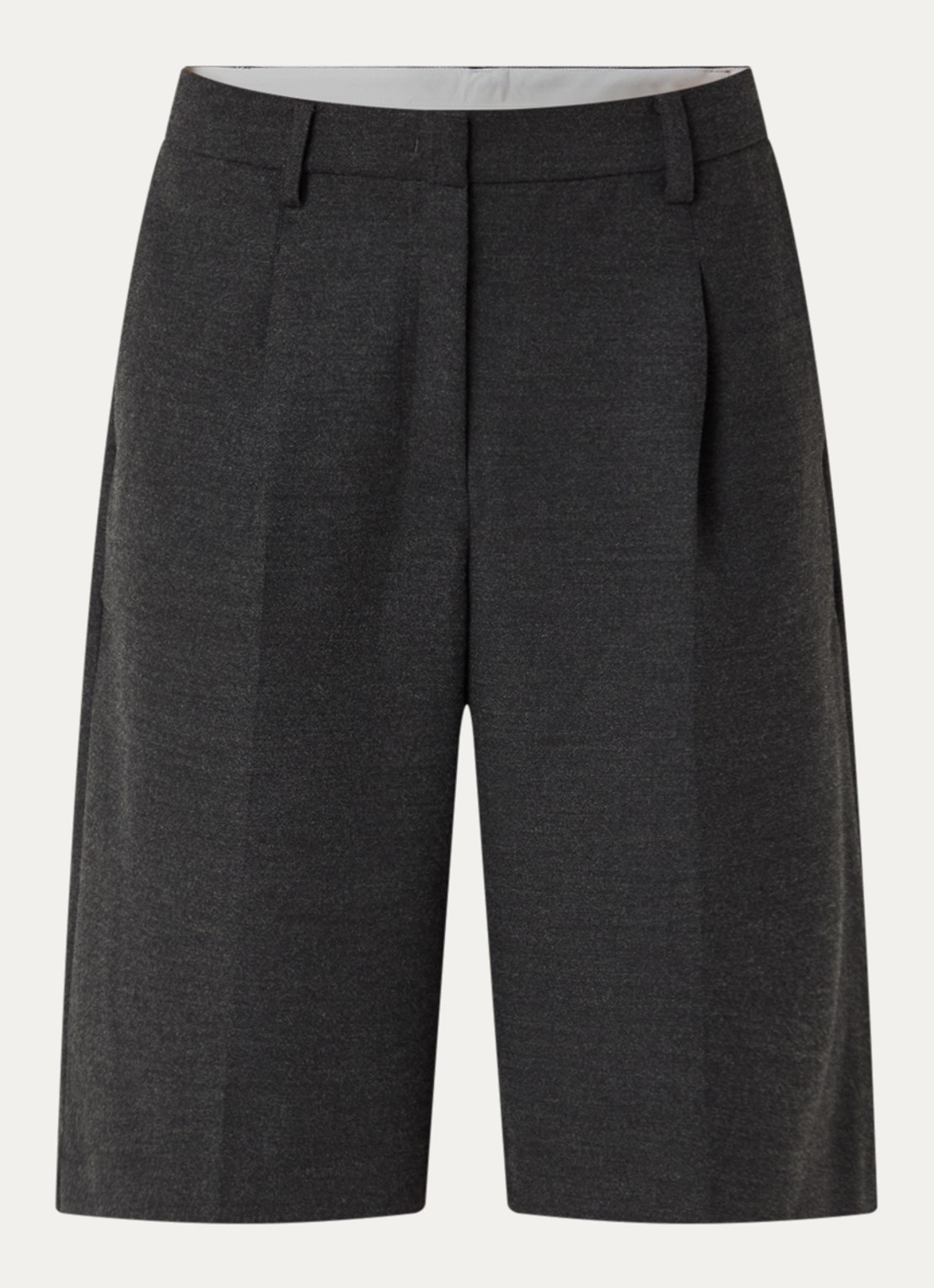 Sofie Schnoor Elsy high waist loose fit korte broek met plooidetail - voorkant 2 donkergrijs