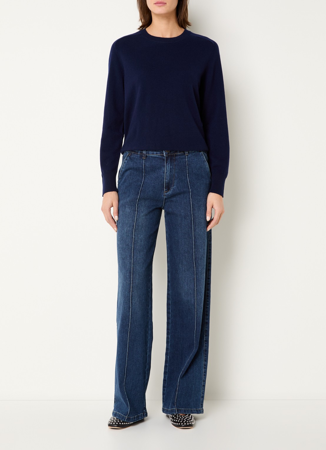Sofie Schnoor Fijngebreide pullover met gemêleerd dessin - voorkant 4 donkerblauw