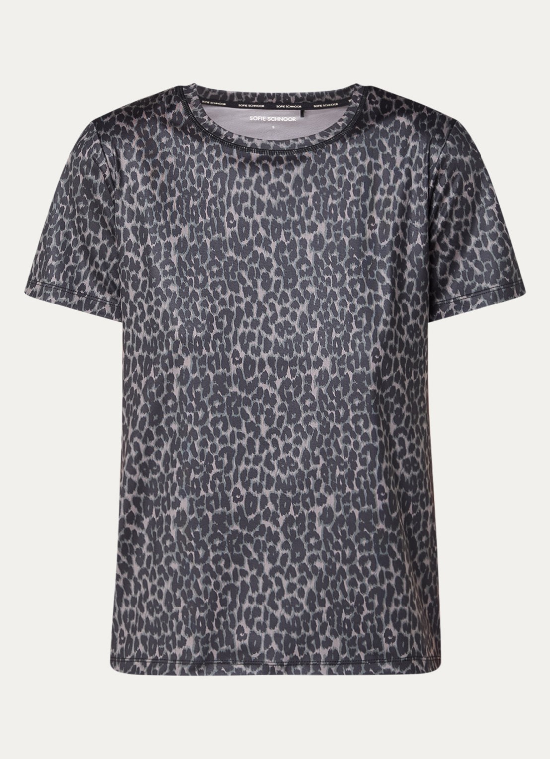 Sofie Schnoor Fiola trainings T-shirt met panterprint  - voorkant antraciet