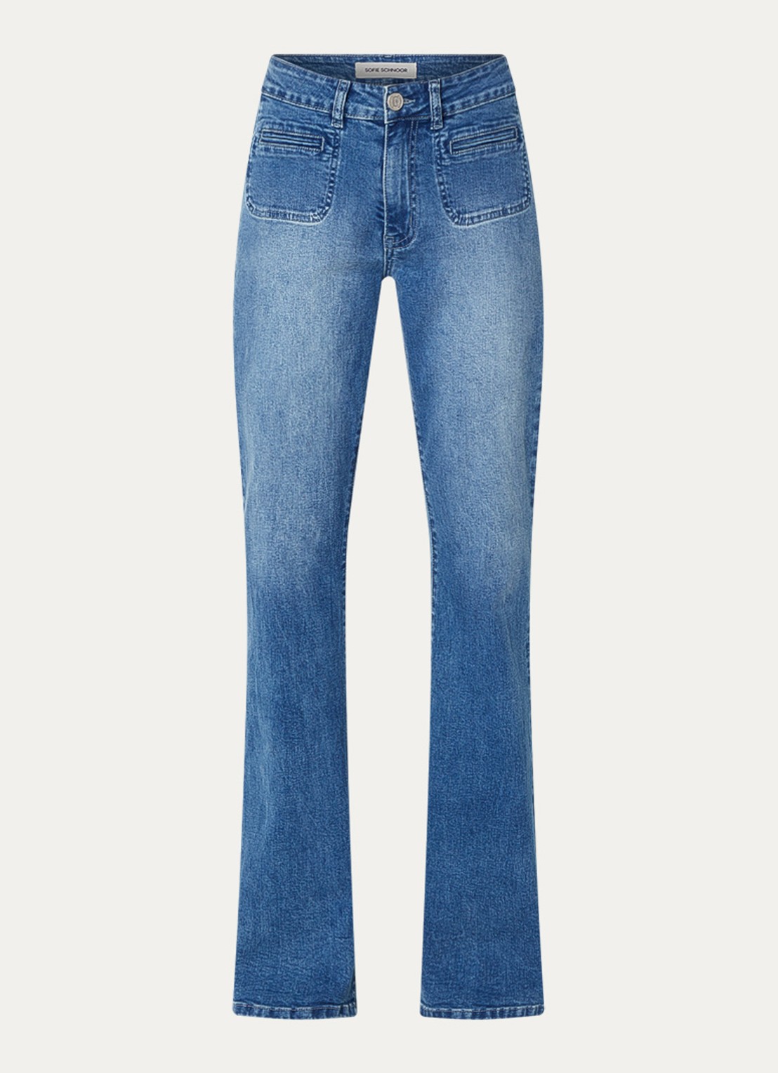 Sofie Schnoor Firenze high waist flared jeans met paspelzakken - voorkant indigo