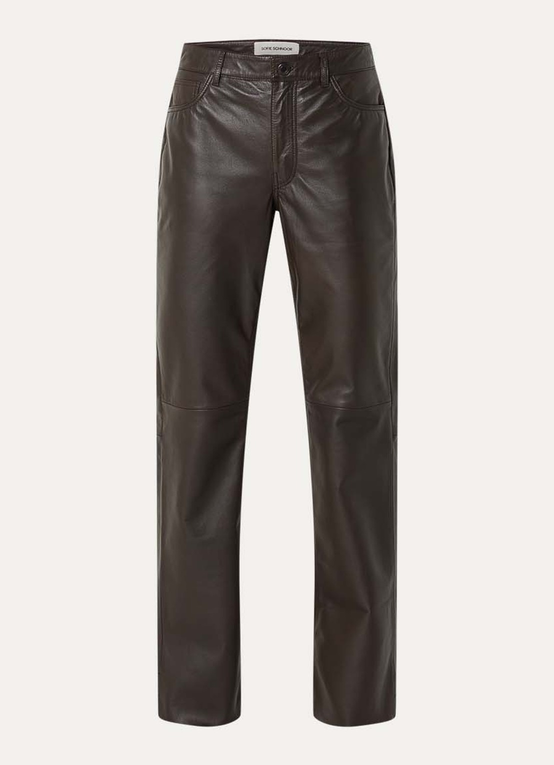 Sofie Schnoor Gatti high waist flared fit broek van imitatieleer - voorkant 3 donkerbruin