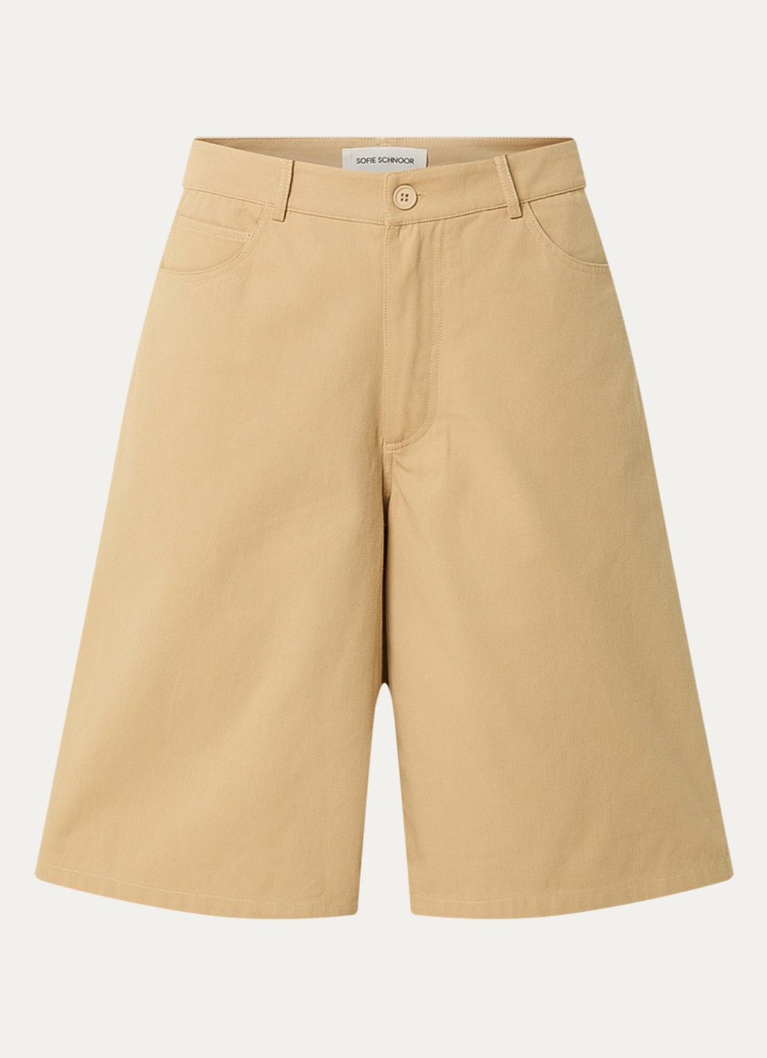 Sofie Schnoor Harleysw mid waist wide fit korte broek van denim met gekleurde wassing - voorkant 3 camel