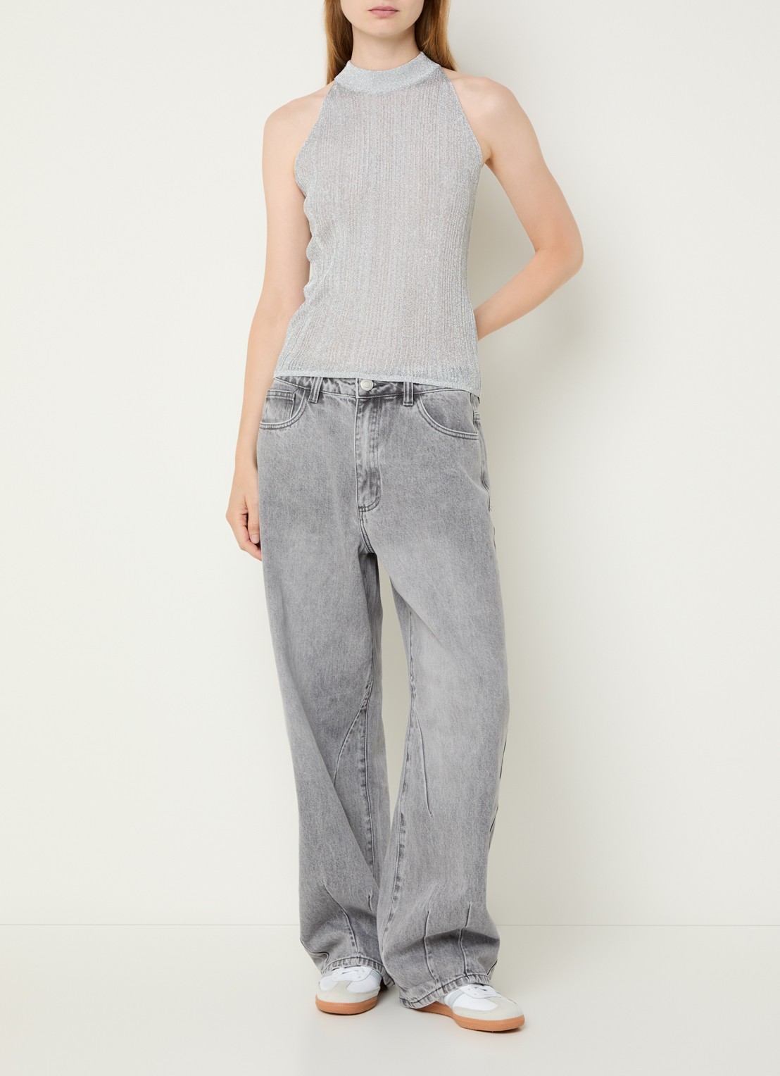 Sofie Schnoor Havana high waist wide leg jeans met steekzakken - voorkant 3 grijs