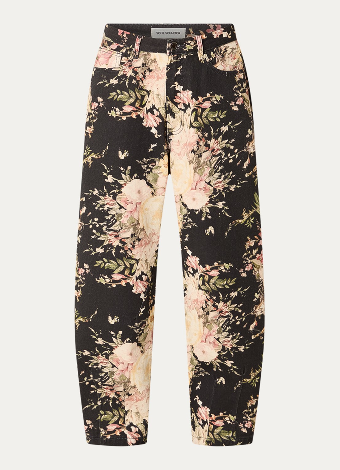 Sofie Schnoor Havanas low waist loose fit jeans met bloemenprint - voorkant 4 zwart