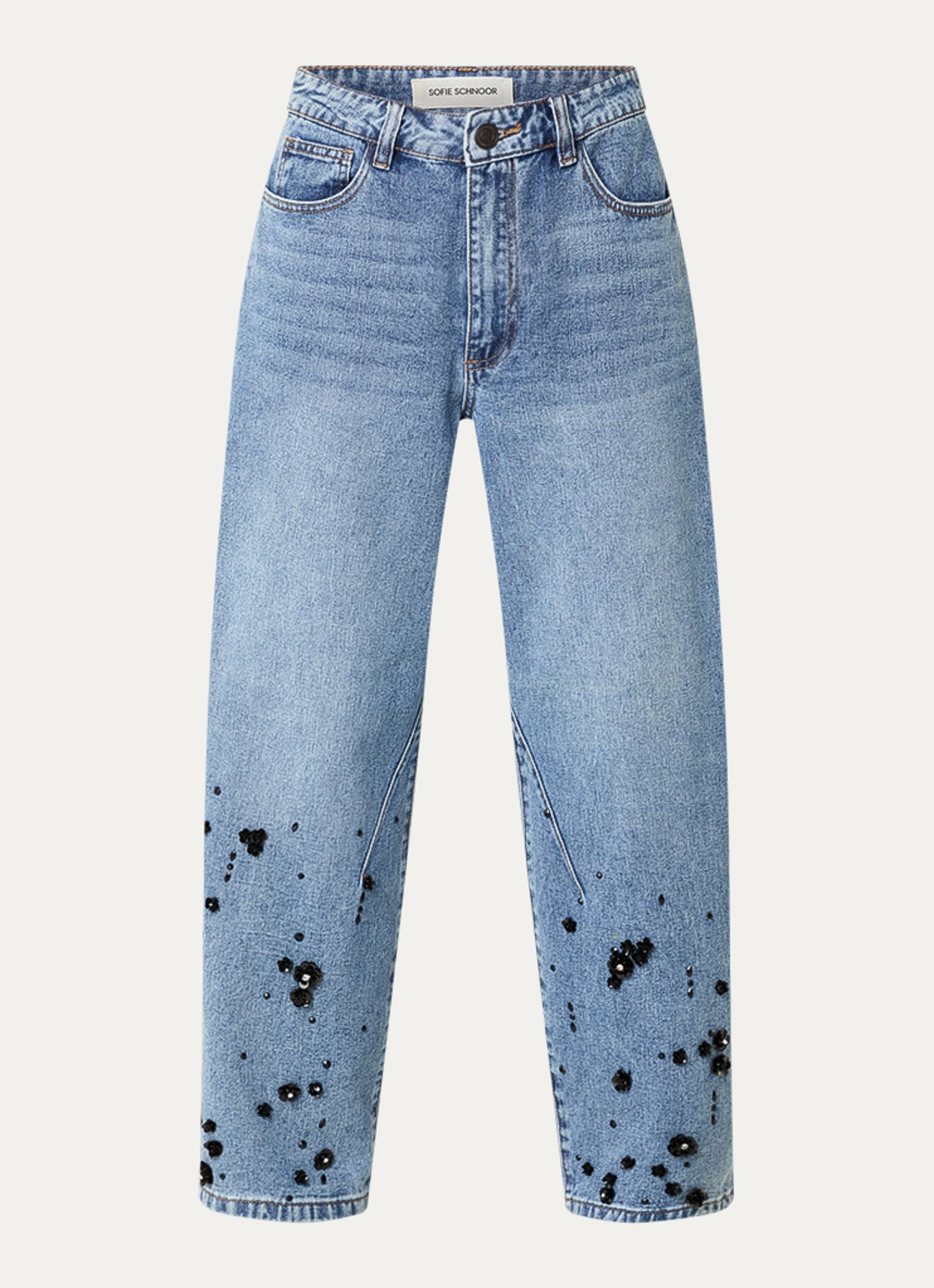 Sofie Schnoor Havanas low waist straight leg jeans met pailletten - voorkant 4 indigo
