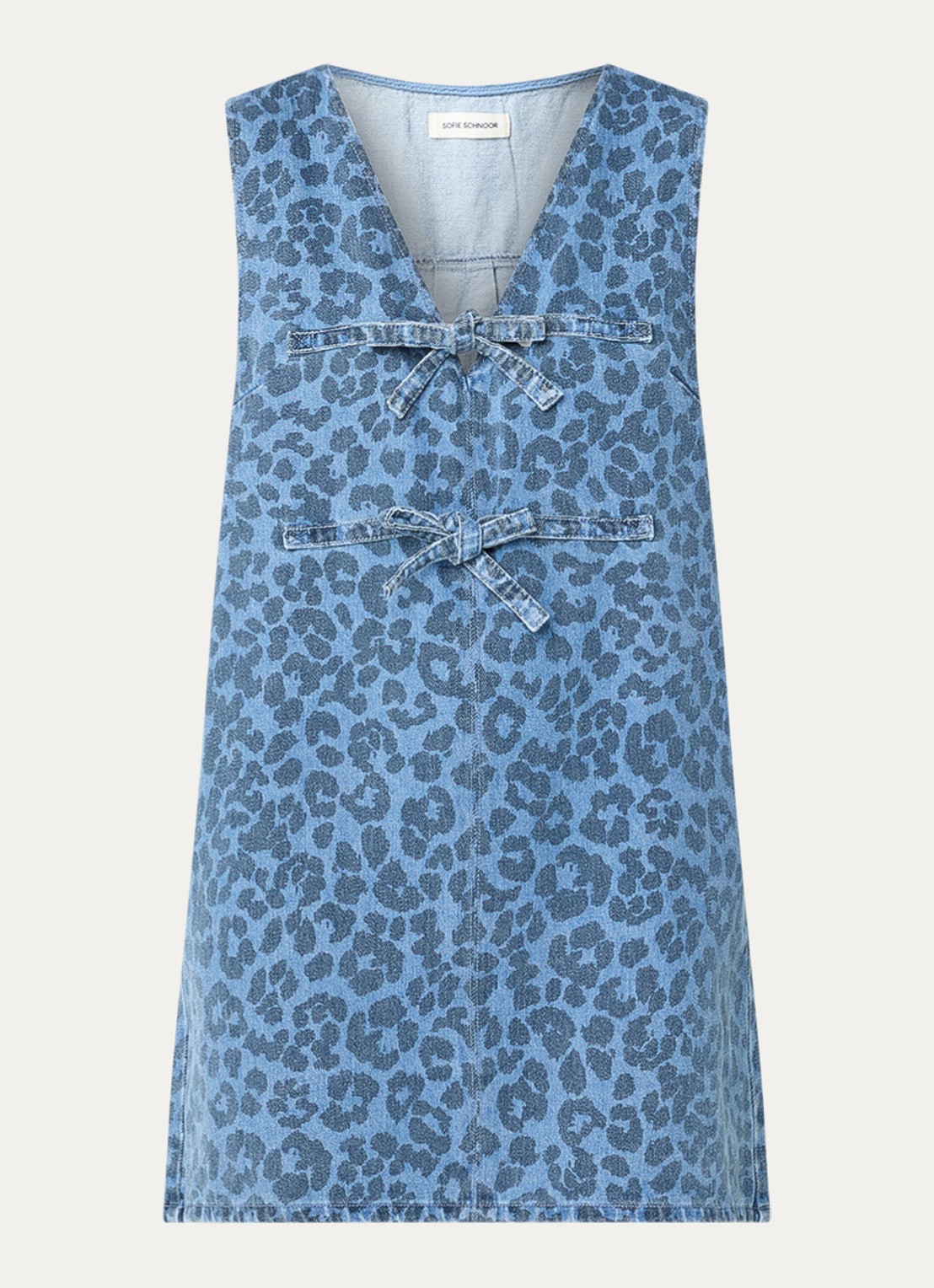 Sofie Schnoor Ingrid mini jurk van denim met panterprint - voorkant indigo