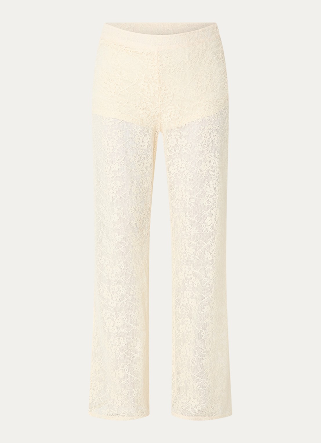 Sofie Schnoor Ivy high waist straight leg broek van crochet - voorkant 3 gebroken wit