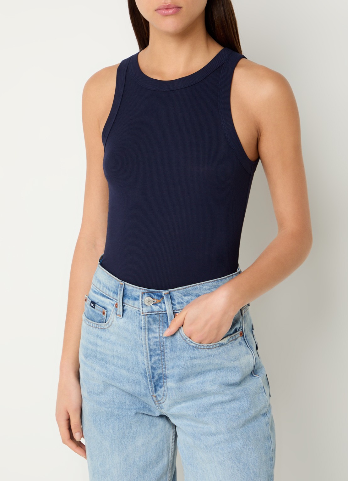 Sofie Schnoor Julliesw tanktop met ribstructuur - detail 3 donkerblauw