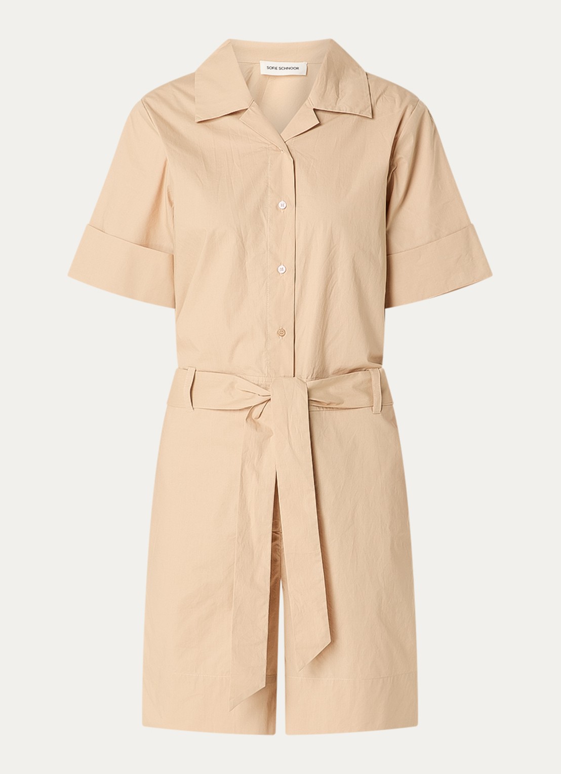 Sofie Schnoor Koasw straight fit playsuit met strikceintuur - voorkant 2 beige