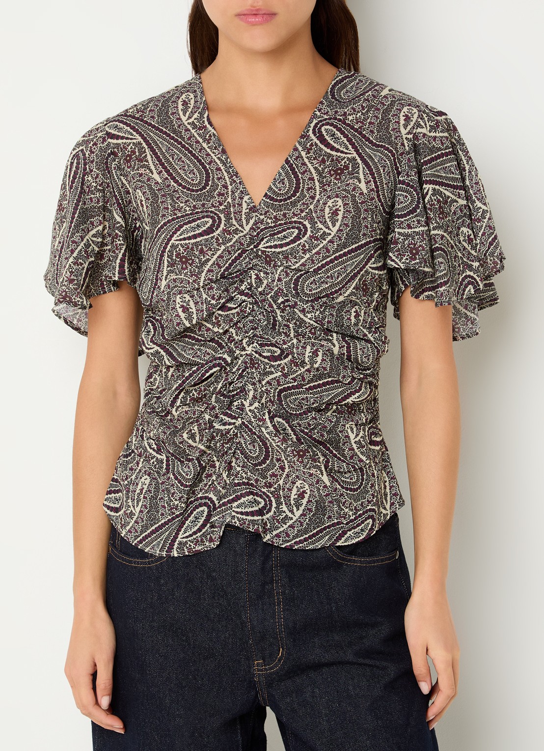 Sofie Schnoor Leelasw top met ruches en paisley dessin - detail 2 middengrijs