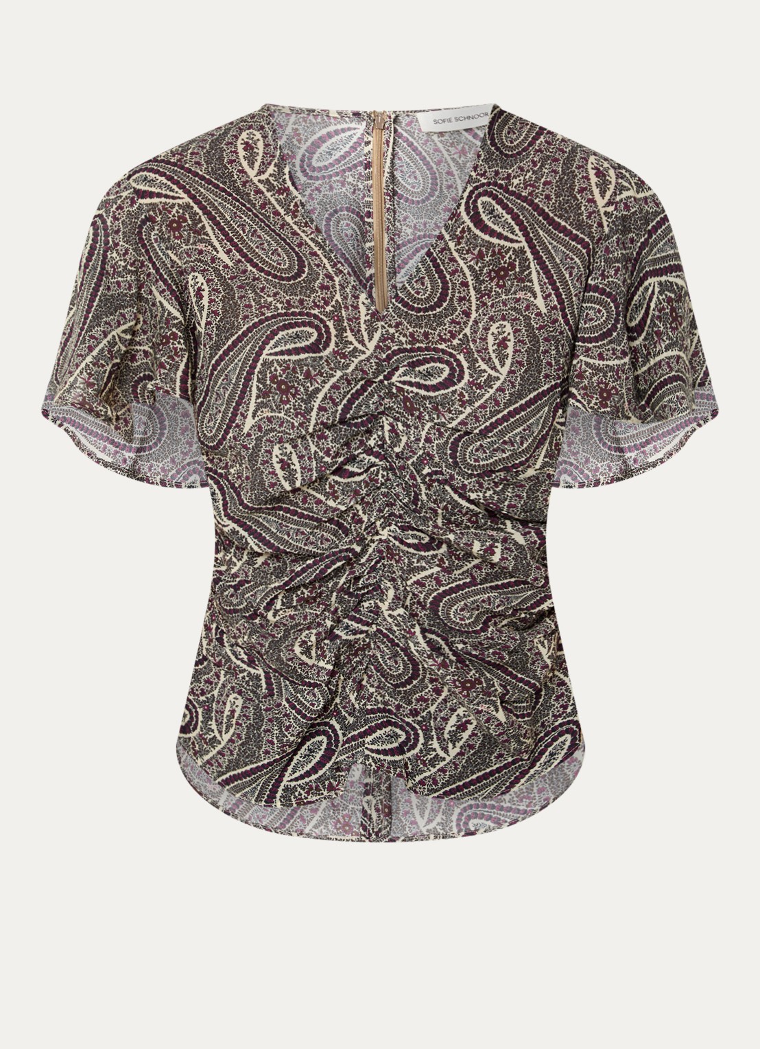 Sofie Schnoor Leelasw top met ruches en paisley dessin - voorkant 3 middengrijs