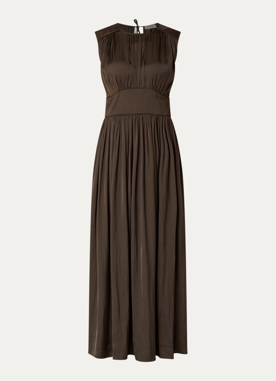 Sofie Schnoor Linsw maxi jurk met plooidetail - voorkant 3 donkerbruin