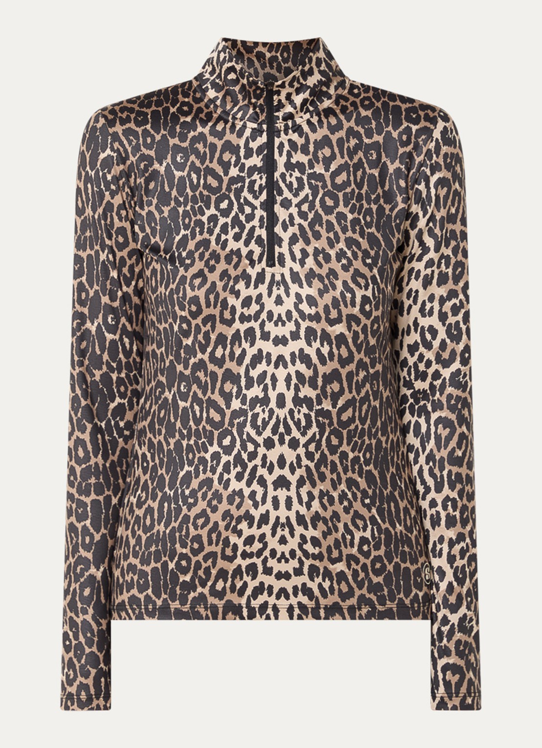 Sofie Schnoor Mallory longsleeve met halve rits en panterprint - voorkant donkerbeige