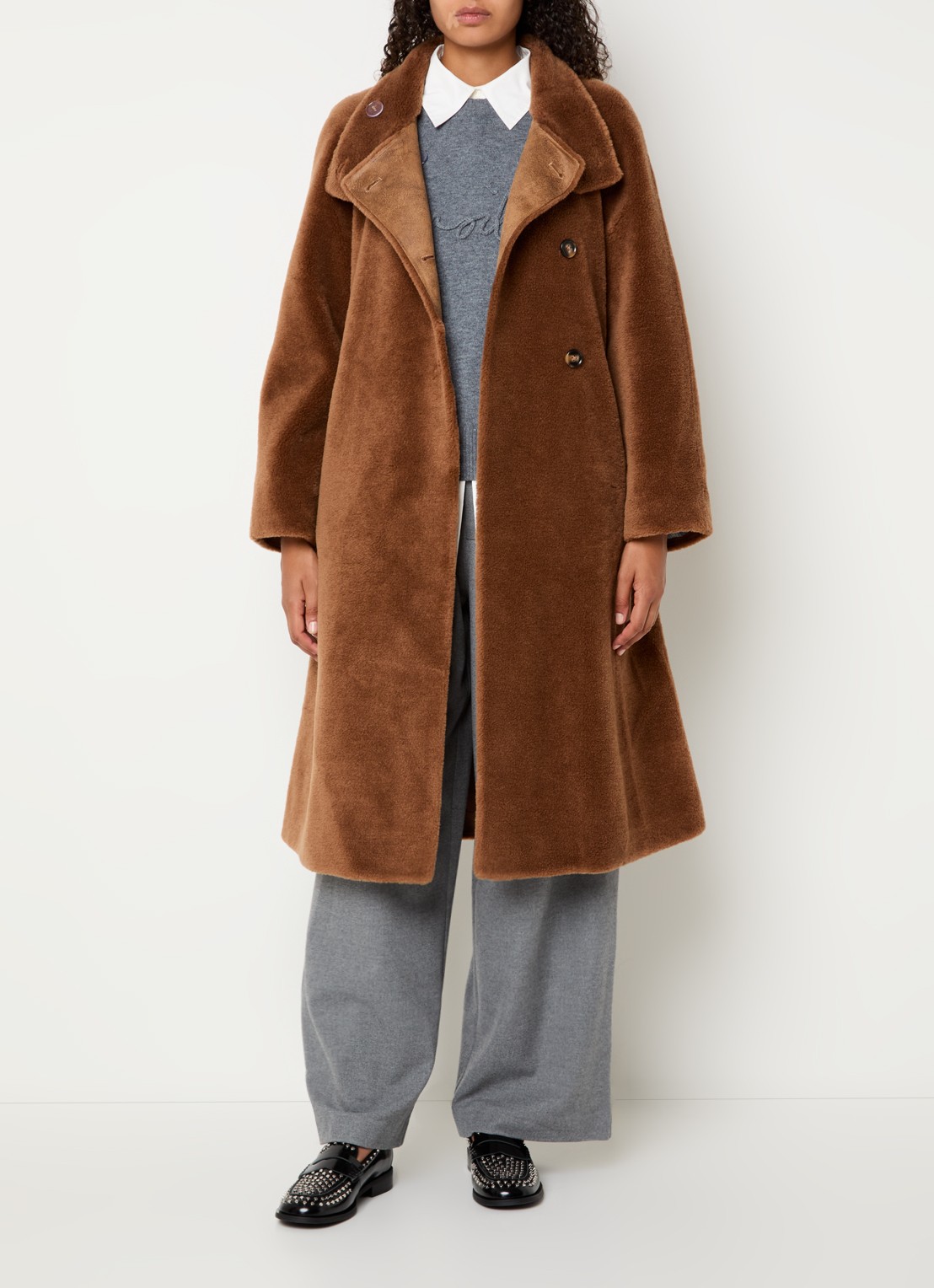 Sofie Schnoor Margit mantel van wol met asymmetrisch detail - voorkant 4 bruin