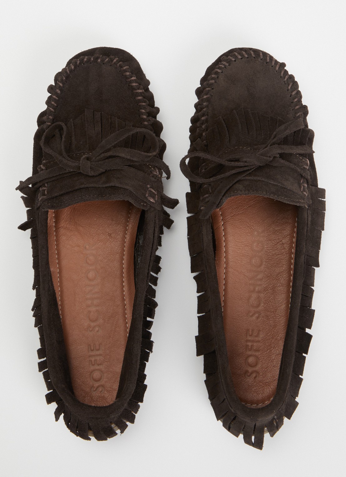 Sofie Schnoor Margitsw mocassin van suède met franjes - detail 3 donkerbruin
