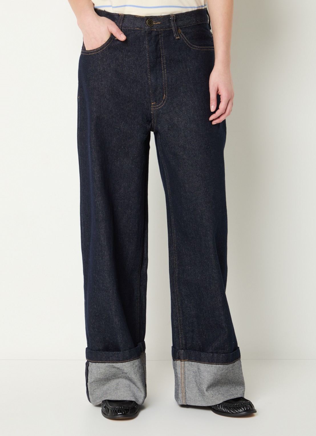 Sofie Schnoor Misha high waist wide leg jeans met donkere wassing - detail 4 indigo