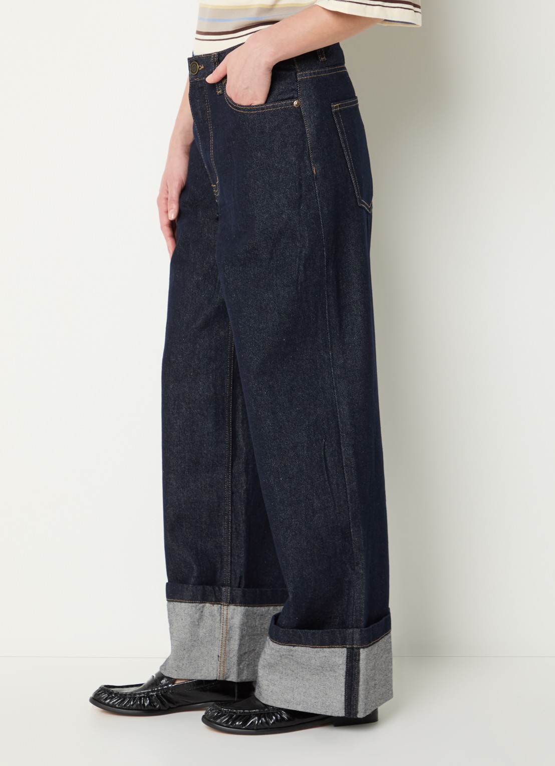 Sofie Schnoor Misha high waist wide leg jeans met donkere wassing - detail 5 indigo