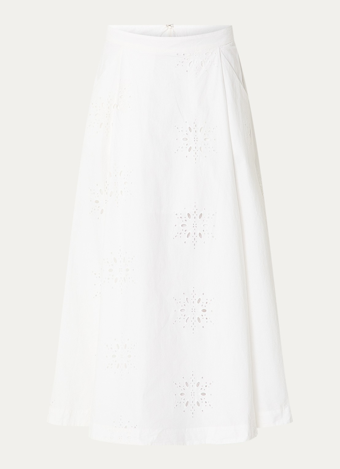 Sofie Schnoor Noorsw midi A-lijn rok met broderie - voorkant gebroken wit