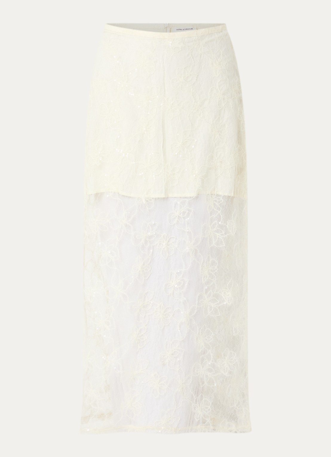 Sofie Schnoor Otaliasw semi-transparante maxi rok van mesh met pailletten en borduring - voorkant creme