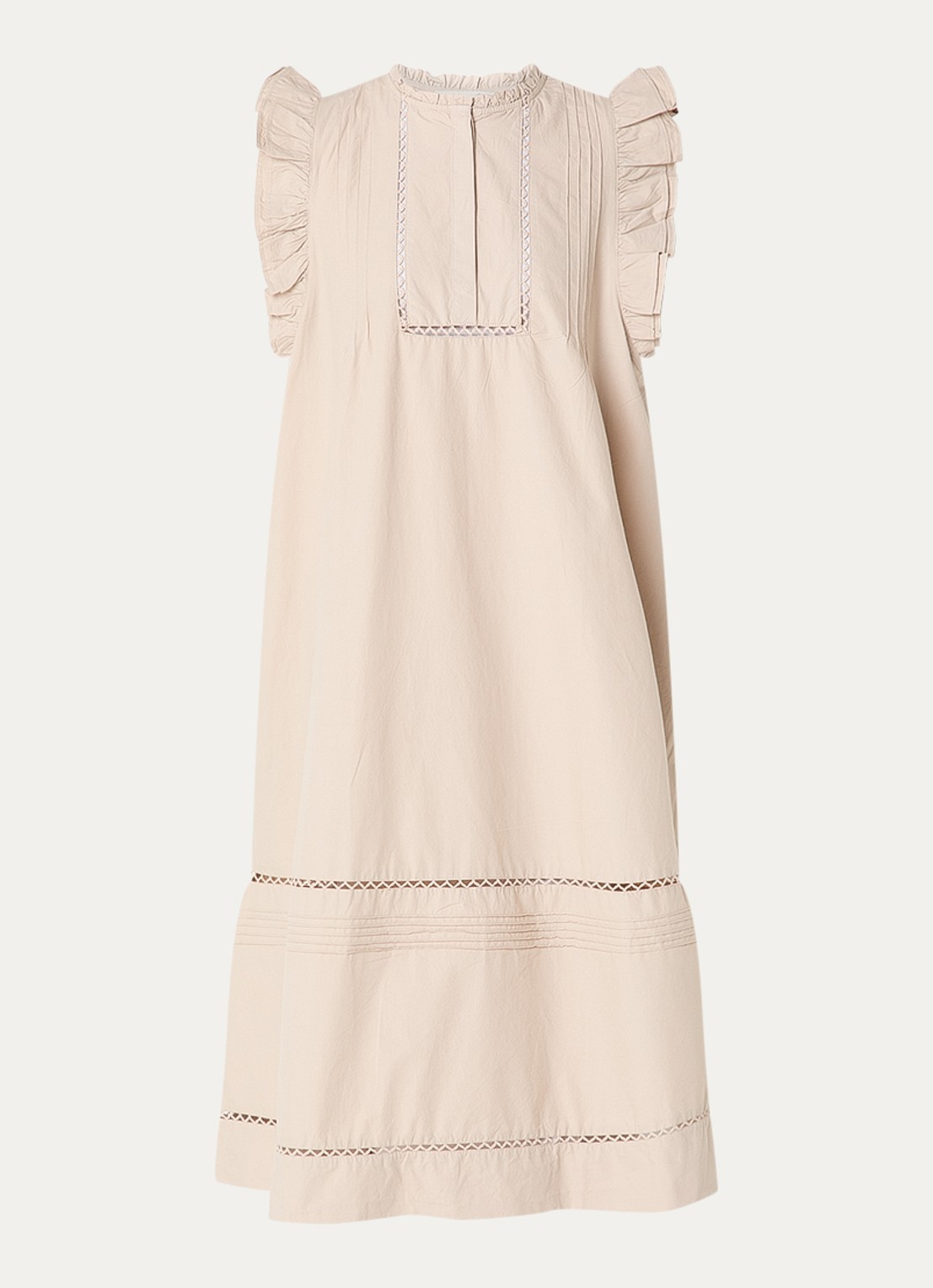 Sofie Schnoor Otania midi tuniekjurk met ruches en steekzakken - voorkant 2 beige