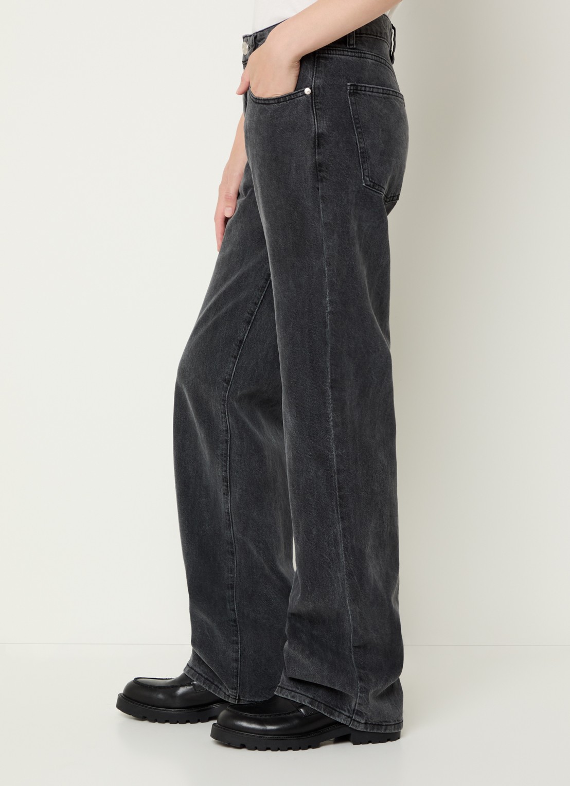 Sofie Schnoor Paris high waist loose fit jeans met steekzakken - detail 5 donkergrijs