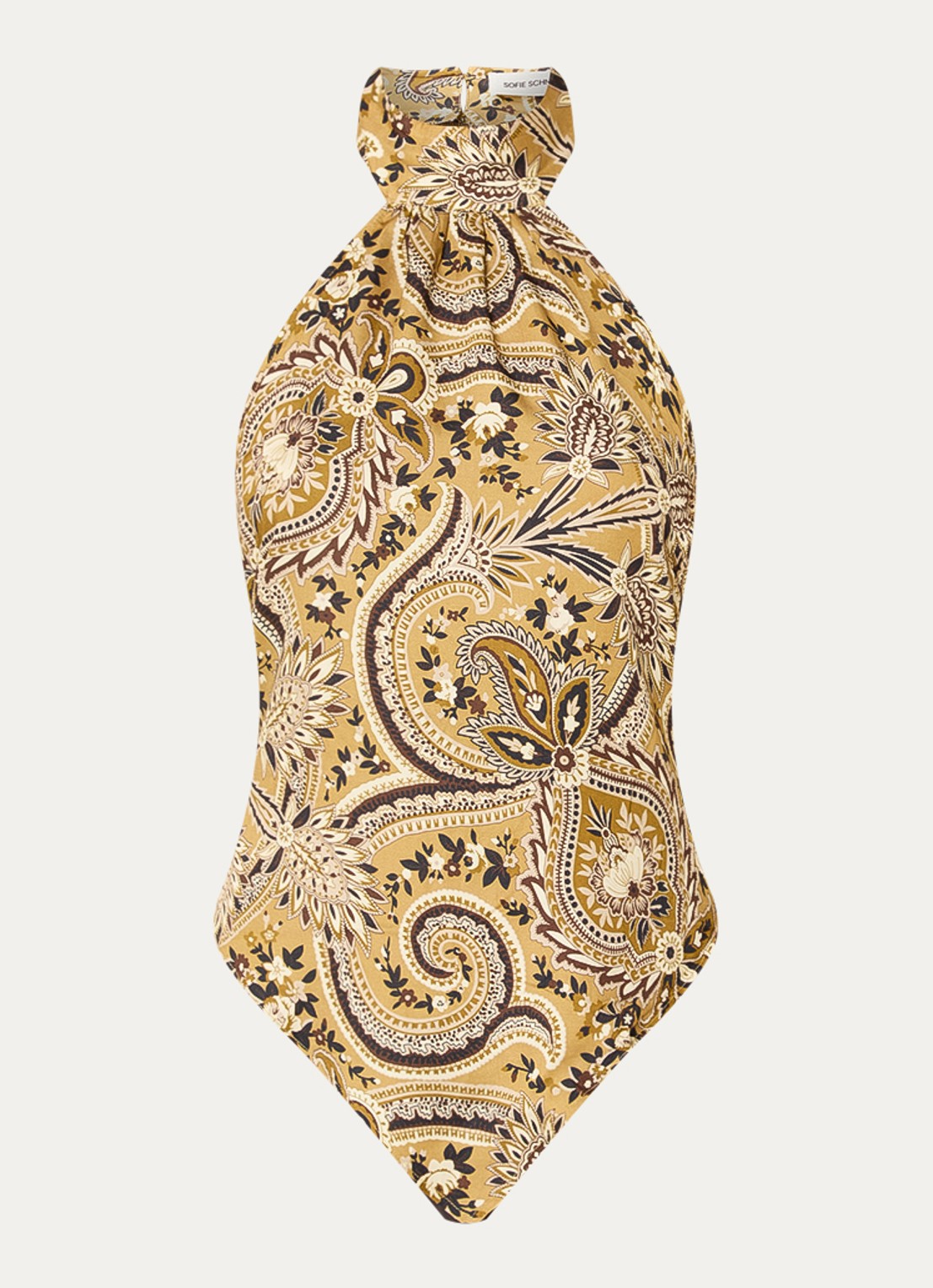 Sofie Schnoor Raesw haltertop met paisley dessin - voorkant okergeel
