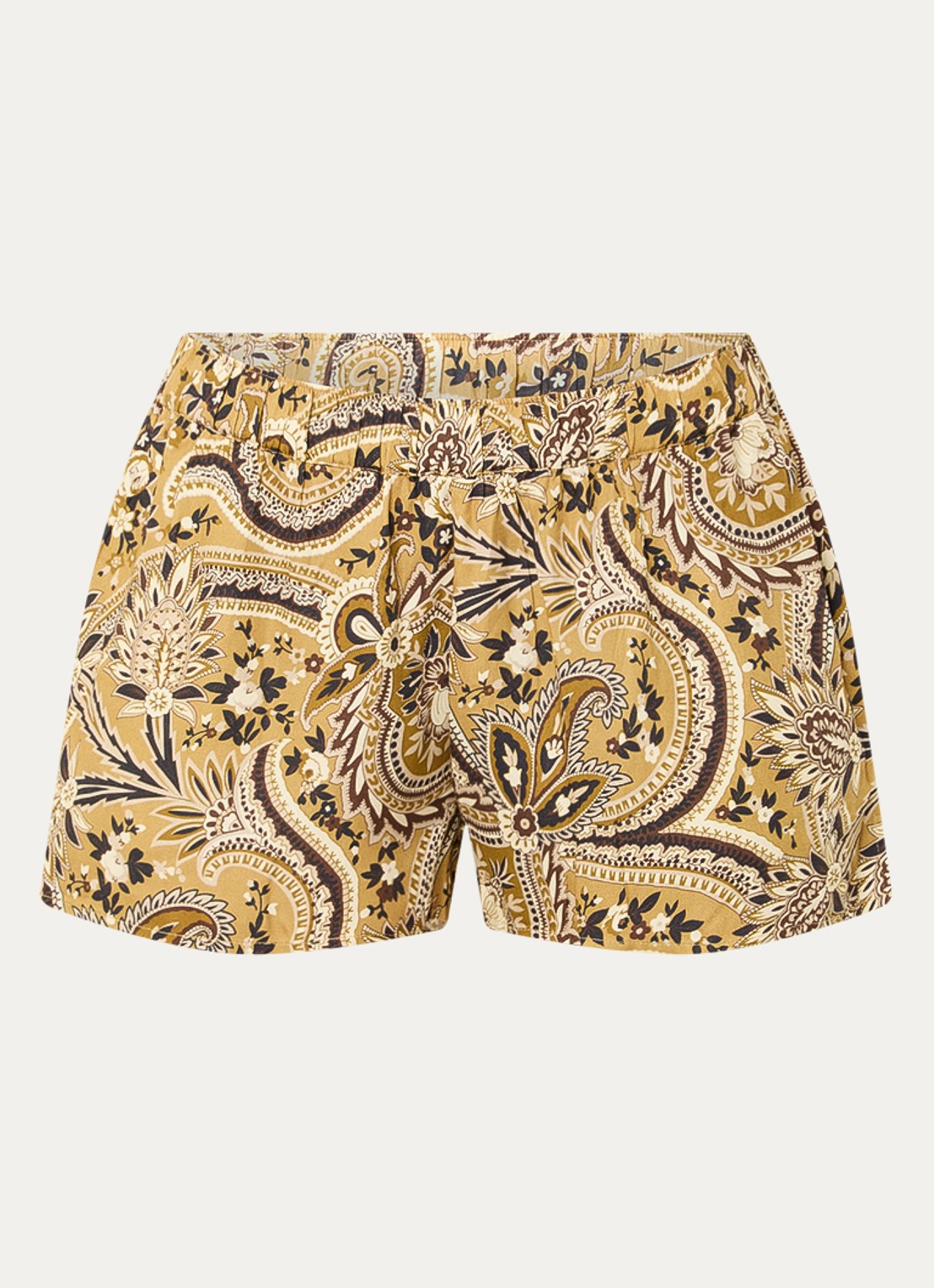 Sofie Schnoor Remisw mid waist loose fit korte broek met paisley dessin - voorkant 3 okergeel