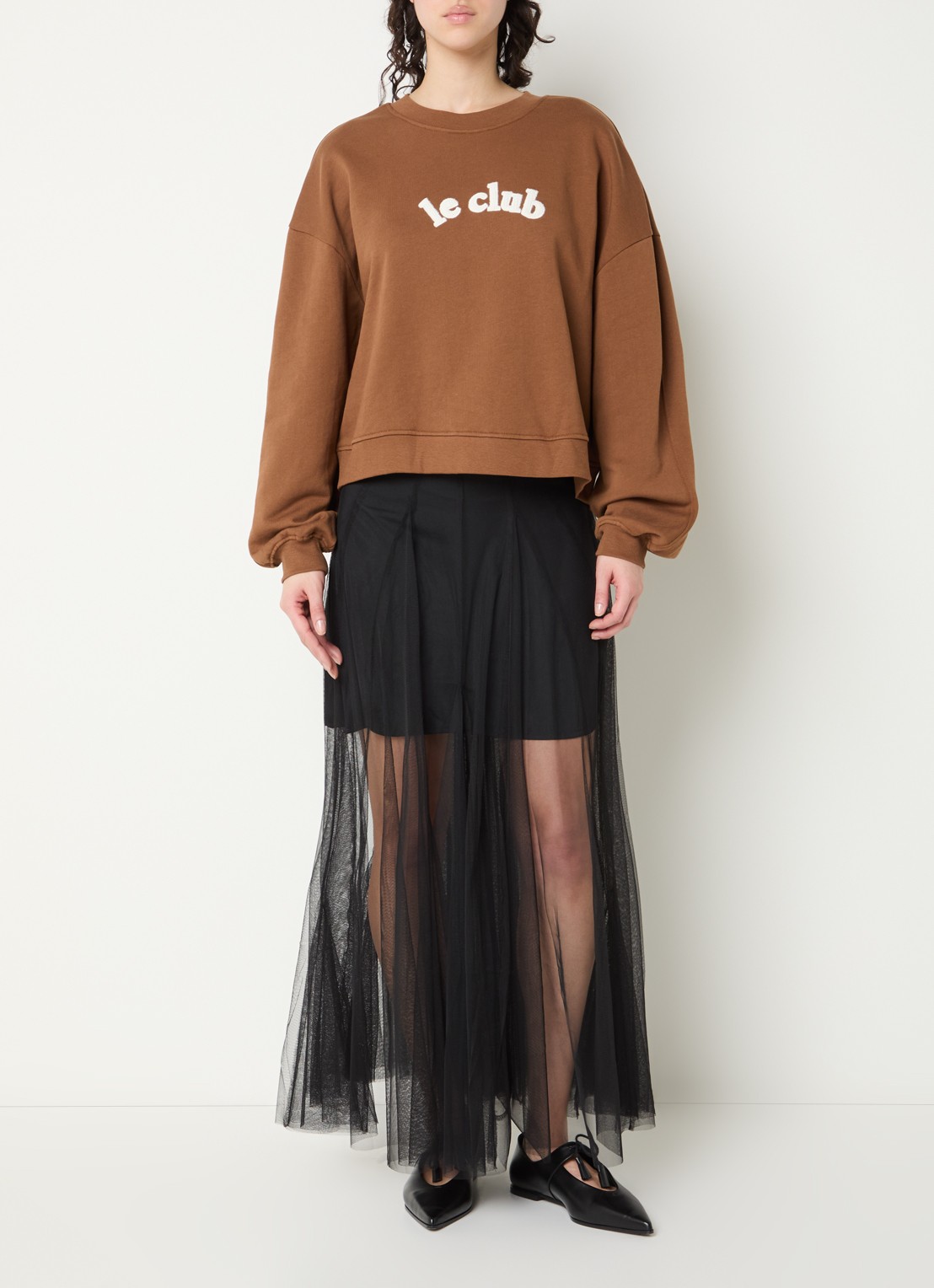 Sofie Schnoor Roasly semi-transparante maxi rok van mesh - voorkant 4 zwart