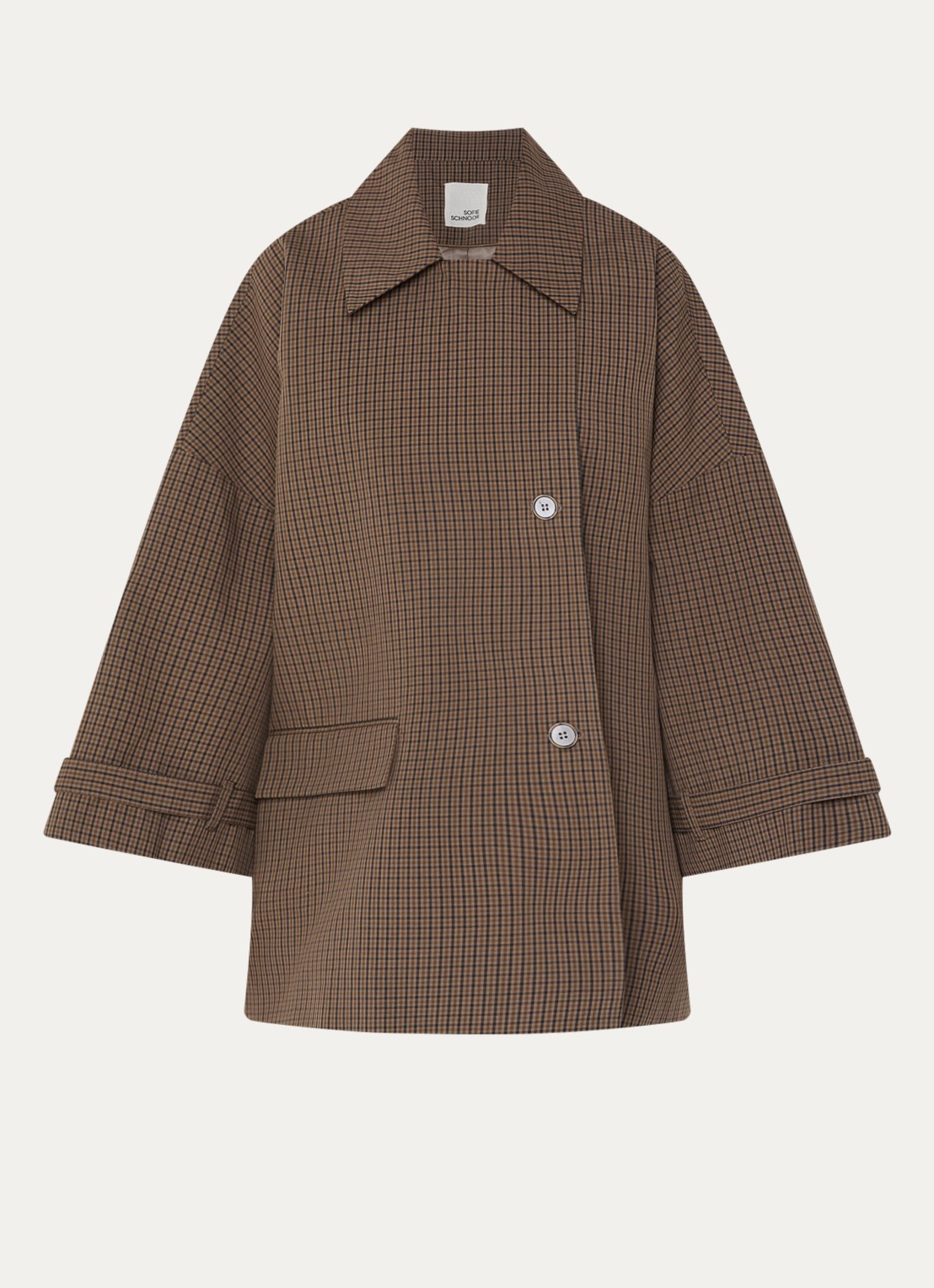 Sofie Schnoor Selinasw A-lijn trenchcoat met ruitdessin en klepzak - voorkant 3 mosgroen