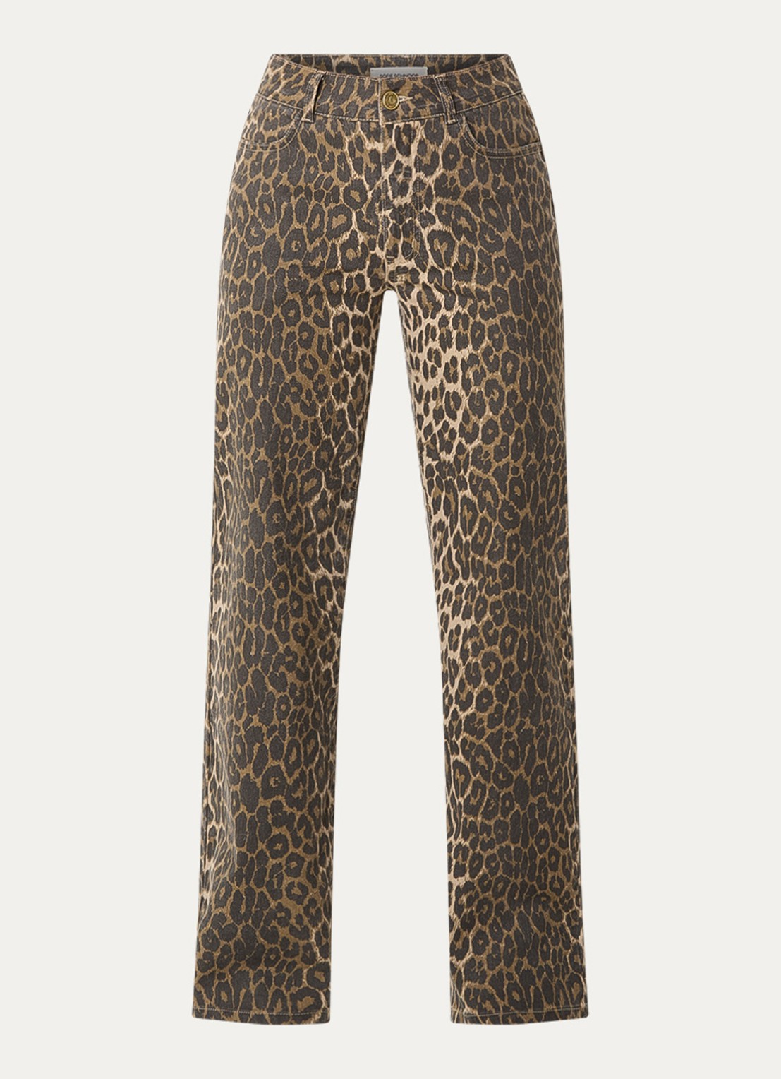 Sofie Schnoor Sienna mid waist loose fit jeans met panterprint - voorkant lichtbruin