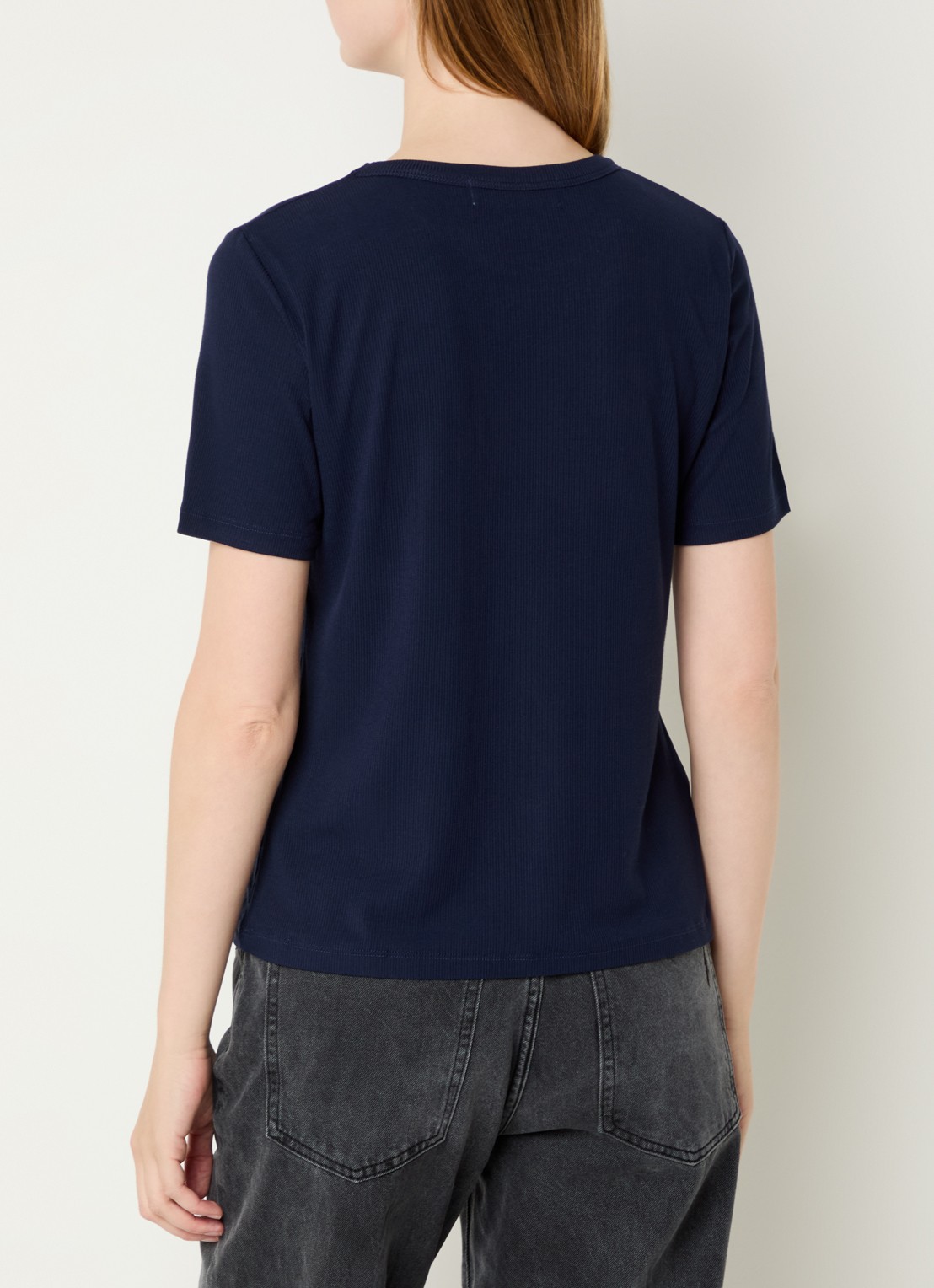 Sofie Schnoor T-shirt met ribstructuur  - achterkant donkerblauw