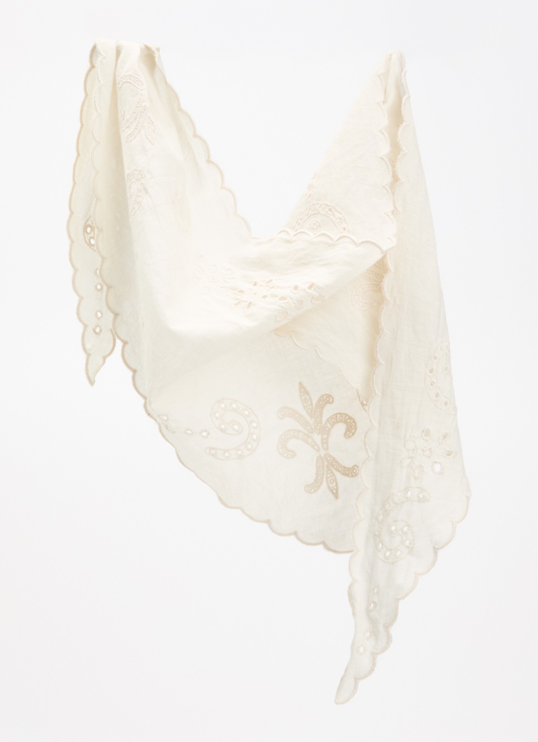 Sofie Schnoor Tea sjaal met broderie 110 x 30 cm  - detail creme