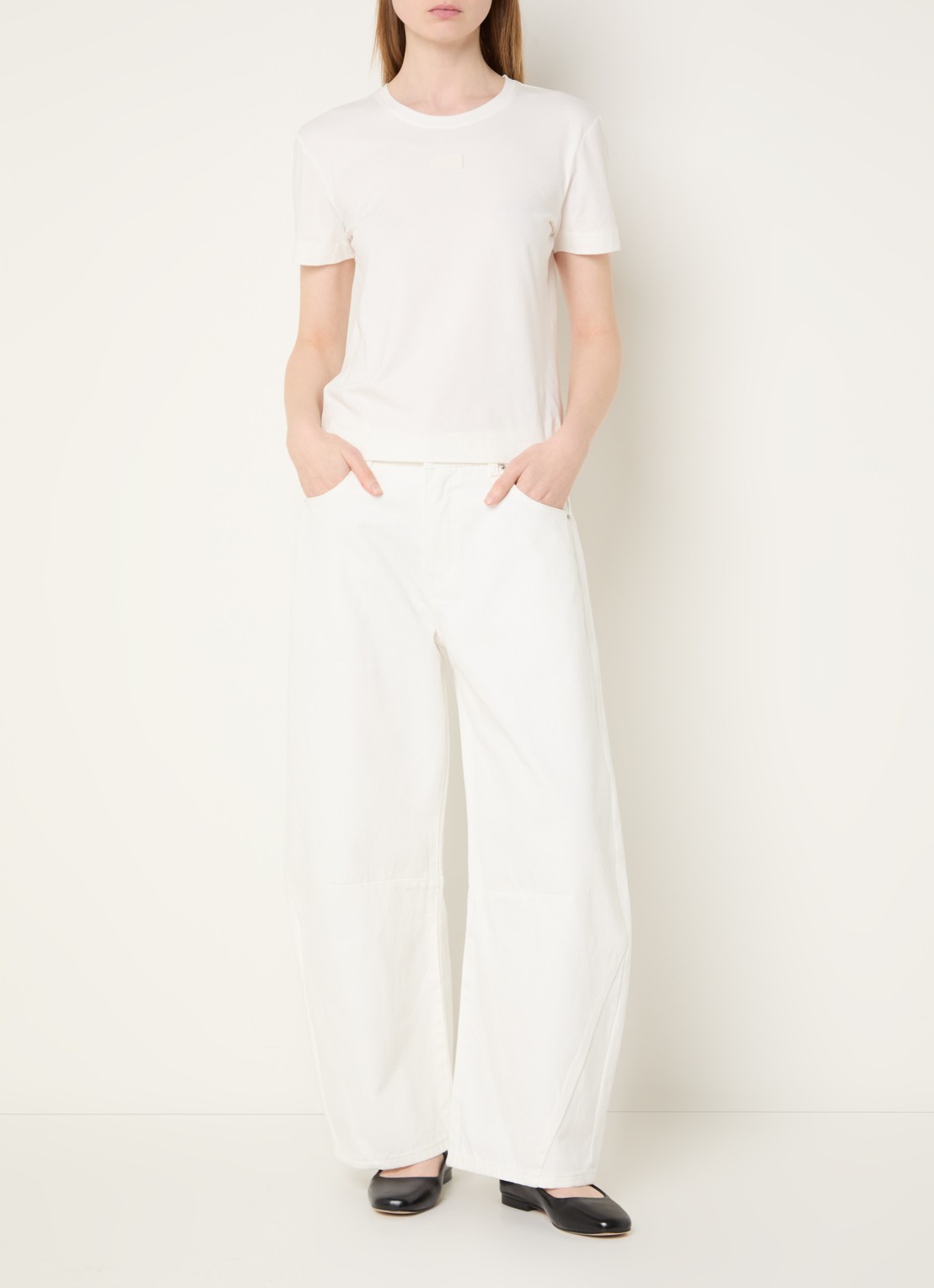 Sofie Schnoor Tomar high waist cropped wide leg jeans met gekleurde wassing - voorkant 3 gebroken wit