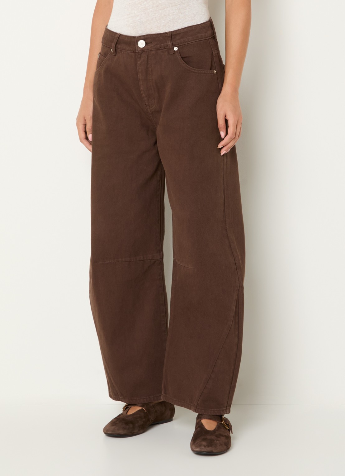Sofie Schnoor Tomar high waist cropped wide leg jeans met gekleurde wassing - detail 4 donkerbruin