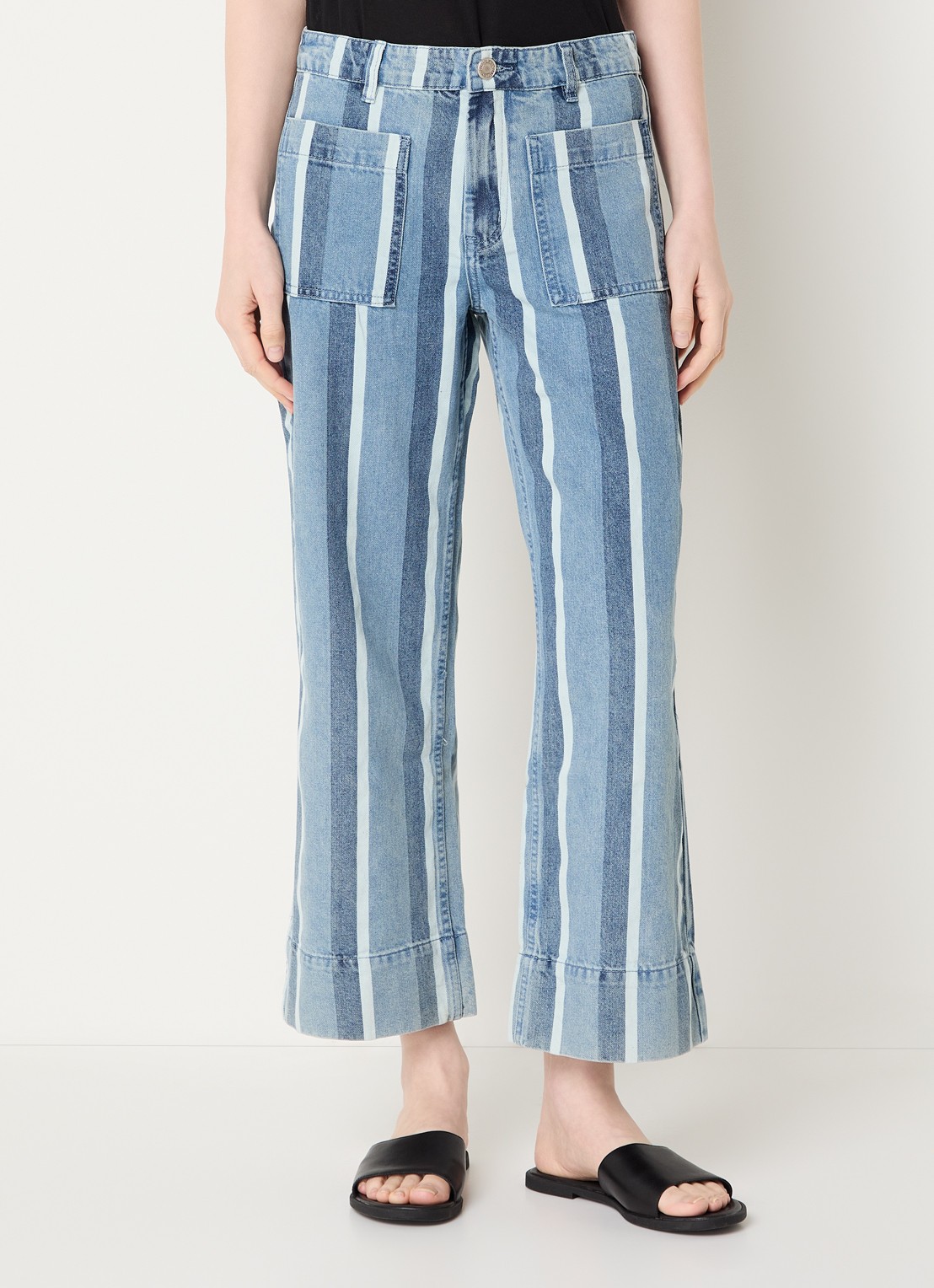 Sofie Schnoor Toulouse high waist straight leg cropped jeans met streepprint - detail 4 indigo