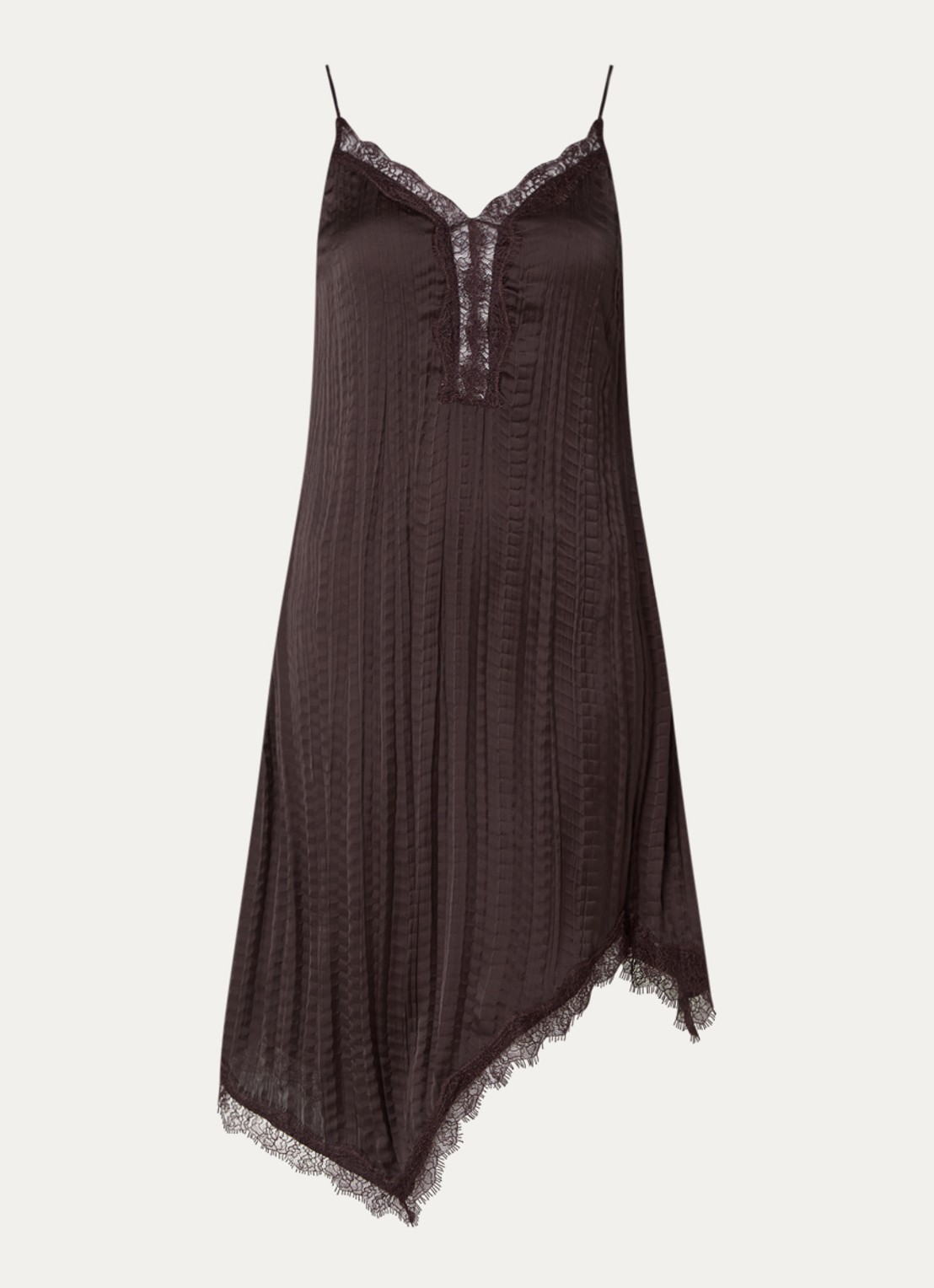 Sofie Schnoor Winonasw midi jurk met asymmetrische zoom en details van kant - voorkant 3 donkerbruin