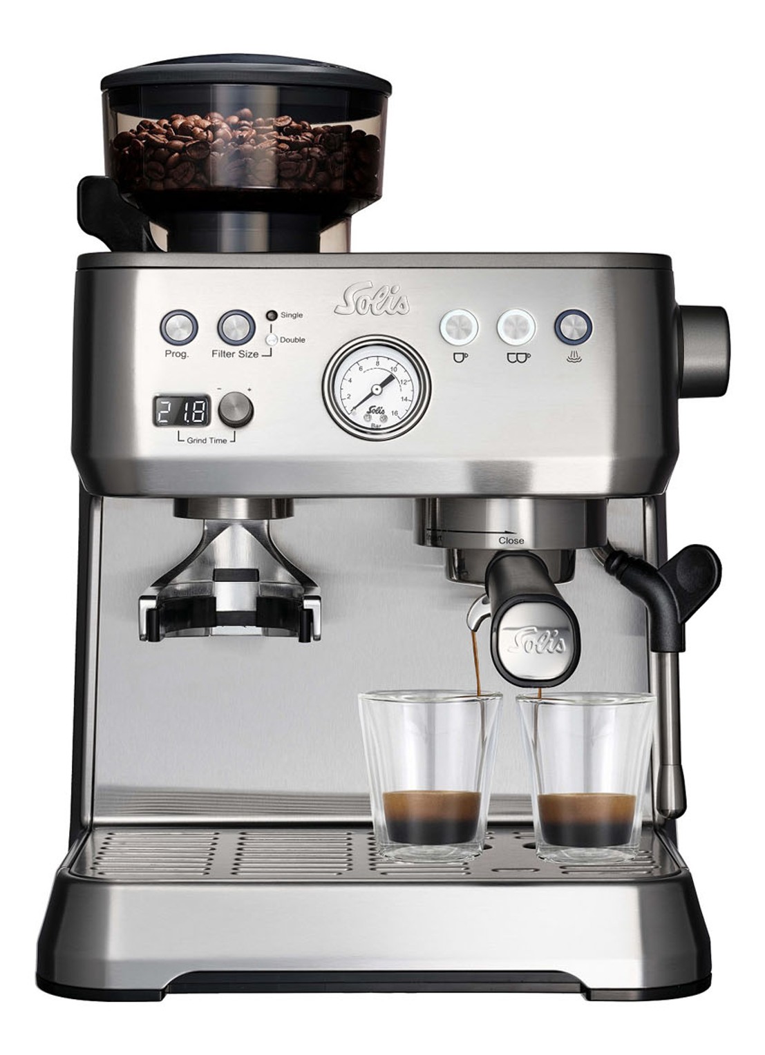 Solis Grind & Infuse Perfetta espressomachine 1019  - voorkant 6 zilver