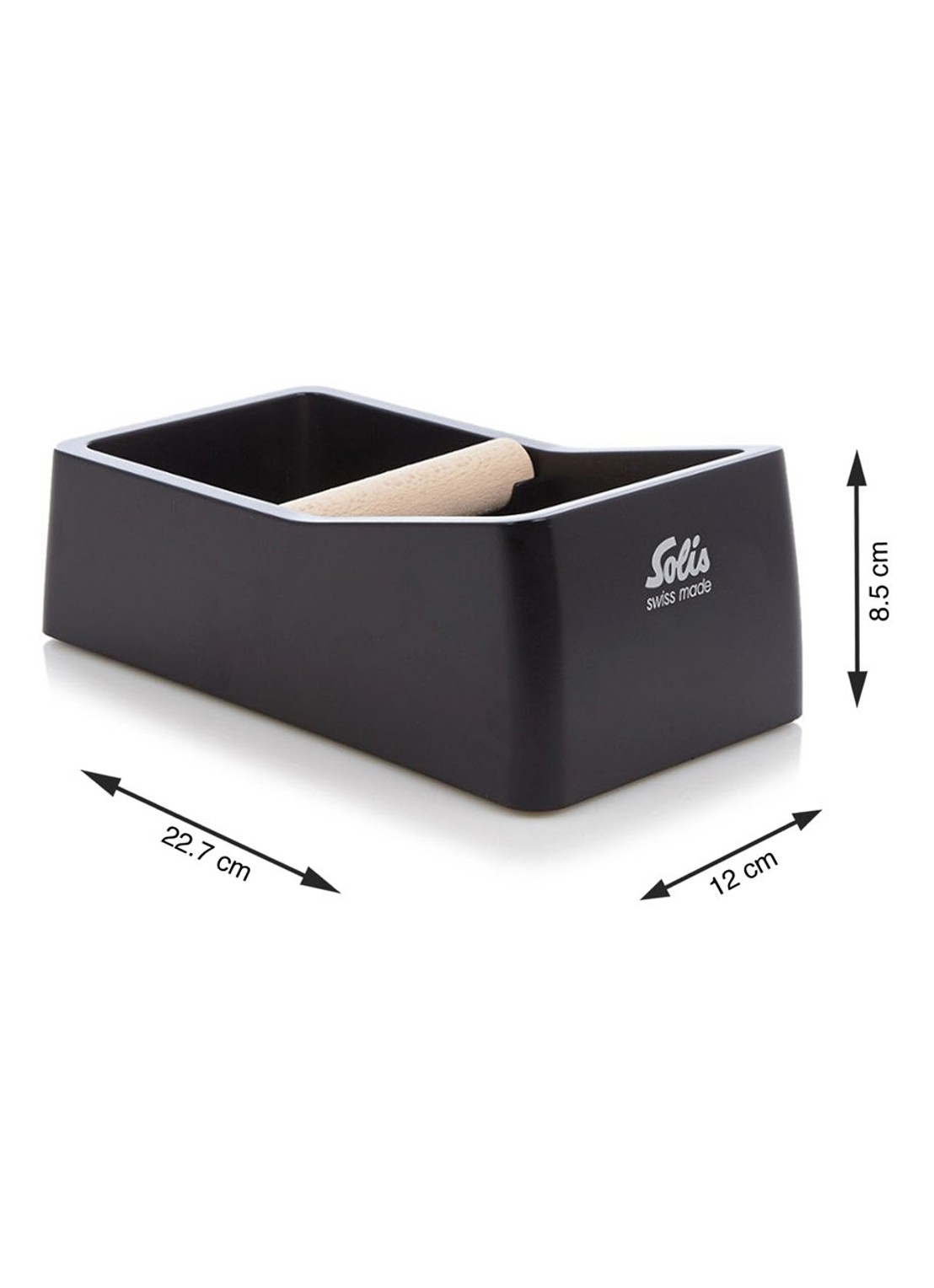 Solis Knock-Box koffie uitklopbak 22,5 x 11,8 cm - voorkant 2 zwart