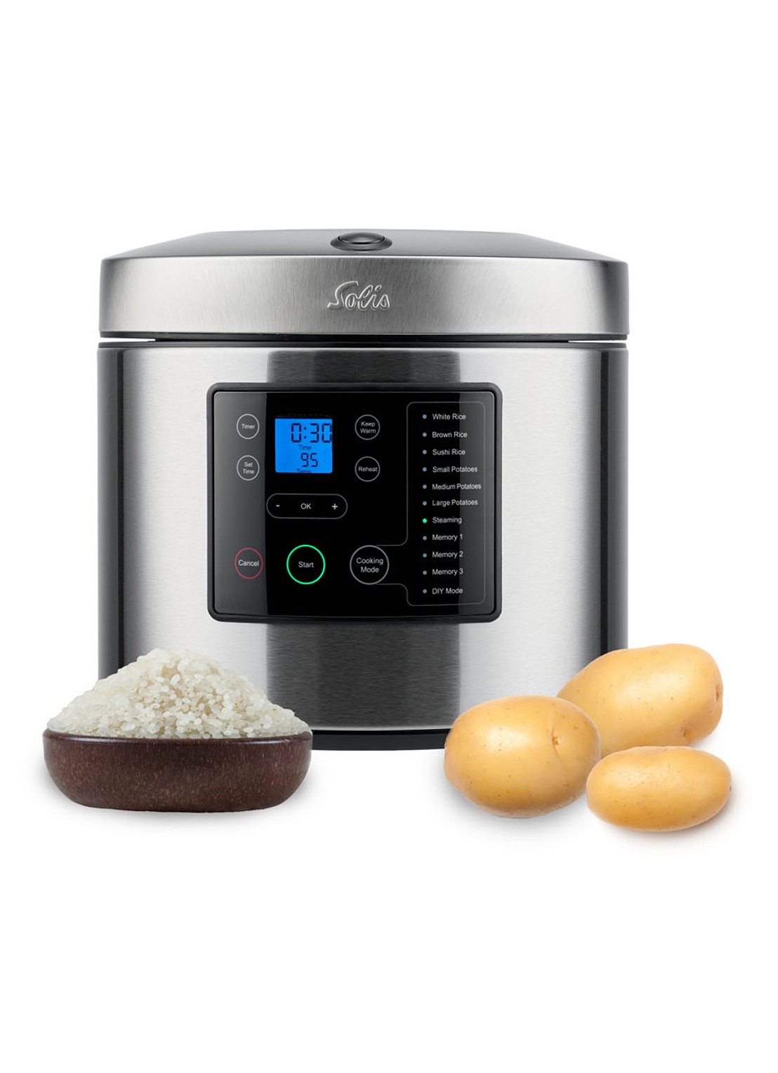 Solis Rice & Potato Cooker aardappel- en rijstkoker 8161  - voorkant zilver